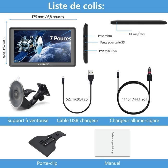Navigateur GPS Voiture 9 Pouces Écran Tactile - Cartes Hors Ligne 2024 Europe, Camion Bus Taxi Camping-Car