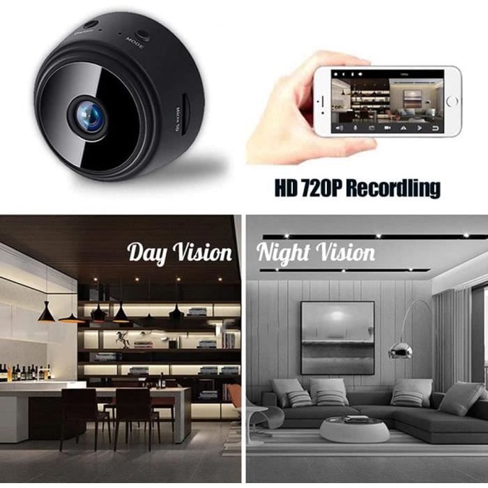 Camera, WiFi HD Mini Caméra de Surveillance Interieur/extérieur sans Fil  avec Enregistrement,Mini Cachée Détection