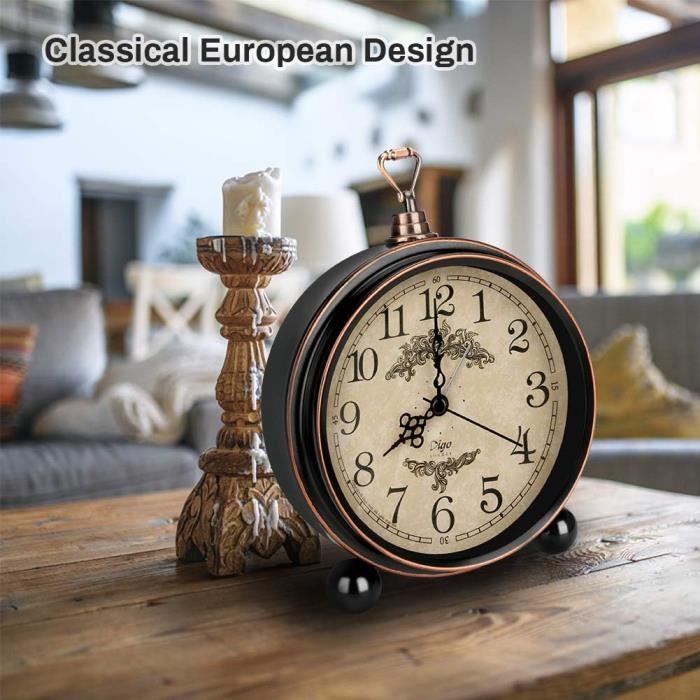 Réveil Rétro GOEDCH 5.3 Pouces - Horloge Analogique Silencieuse | Métal | Sans Tic-Tac | Pour Chambre/Bureau