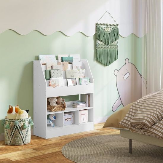 Bibliothèque Enfant Rotative 360° 4 Niveaux - Étagère Maison Blanche 63x59x125cm Avec 13 Compartiments