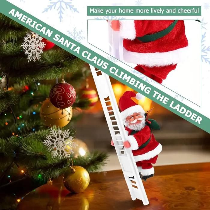 Père Noël Électrique Grimpeur Avec Musique Et Lumières LED - Jouet De Noël Pour Enfants | Circuit Ascenseur Mural | Fonctionne Sur Piles
