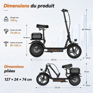 Siège Pliable Pour Trottinette électrique – Hauteur Réglable 50-68 Cm, Charge 100 Kg, Amortisseur, Compatible Xiaomi 365