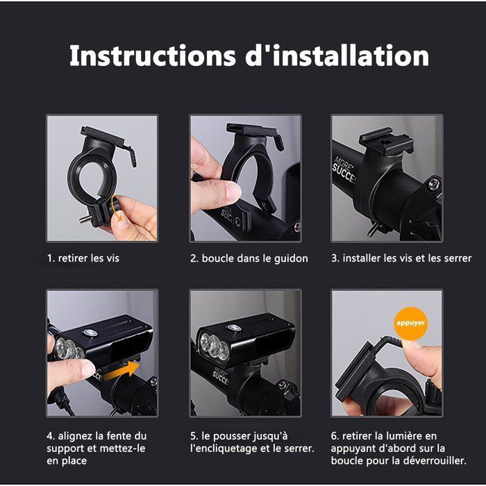 Phare Vélo Rétro étanche – 3 LED, Rechargeable USB, Batterie 1200 MAh, 8h D’autonomie, Support Alu, Coque ABS