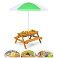 Table de pique-nique pour enfants COSTWAY avec parasol et boîtes pour sable et eau-0