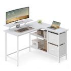 VASAGLE Bureau d'Ordinateur en Forme de L, 105 x 115 x 89,5 cm, 2 Tiroirs Spacieux, Support de Moniteur, Étagère Réglable, Blanc Érable