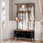 HOOBRO Portemanteau, Meuble d’entrée, Vestiaire avec 12 Crochets, 3 Coffres de Rangement, Banc à Chaussures, Portant à Vêtements