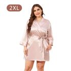 JANZDIYS Peignoir Satin Femme-2XL-Rose-Grande Taille Peignoir-Col V Court Peignoir-Avec Ceinture-Cadeaux Créatifs pour Les Femmes