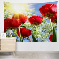 Tapisserie murale tissu d'impression Tulipes rouges sous le soleil décoration murale de salon chambre 200 x 150 cm