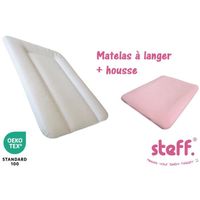 Steff - Matelas à langer blanc 50x70 cm + housse de matelas à langer rose pastel 50x70 cm - l'OEKO TEX label standard 100