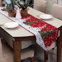 Chemin de Table Noel,Décoration en coton et lin,Tapis classique pour salle à manger,fête,décoration de vacances (rouge,34 x 200 cm)