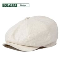 Casquette,BOTVELA casquette gavroche pour hommes 100% lin messieurs casquettes de boulanger léger respirant lin - Type Beige - 59cm