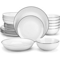 MALACASA Vaisselle AMELIA-BT, Service Complet de Table 24 pièces, Rond en Porcelaine avec bord Noir pour 6 personnes - Blanc