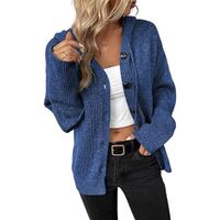 Cardigan Femme à Capuche Grande Taille Manteau Cardigan en Tricot Veste en Tricot Ouvert Manches Longues Pull --bleu