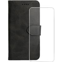 Verre trempé +Coque Etui Cuir Folio Portefeuille Protection Pour Samsung Galaxy A22 5G 6.6" Housse - Noir Case Cover [W111G]