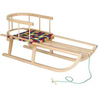 SPRINGOS® Luge en bois avec dossier en bois de hêtre pour enfants, corde à tirer, siège coloré
