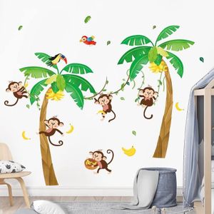 lécureuil et le swing de hibou jeu sur larbre coloré de défilement muraux sticker mural autocollants pour les enfants salle de jeux Jungle forêt animal singe