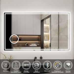 Miroir De Salle De Bain Lumineux Sans Cadre 50x45 Cm - LED 3 Couleurs, Antibuée, Interrupteur Tactile, Fonction Mémoire, Arrêt Auto 3h