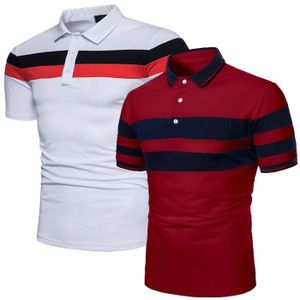 POLO Lot de 2 Polo Homme Été Fashion Couleur Contrasté Polo Manche Courte Casual Marque Luxe T-Shirt Hommes - Blanc-Rouge