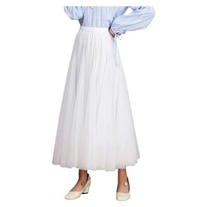 JUPE Jupe plissée décontractée jupe en tulle jupon princesse longue lâche élastique taille haute couleur unie, blanche, M