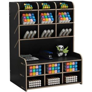 Boîte de Rangement avec 2 Porte-stylos Organisateur de Bureau Maison Grande Capacité Boîte de Stockage en PU Cuir Noir Caisse de Maquillage Étui de Télécommande Boîte de Carte de Visites Pot à Crayons 