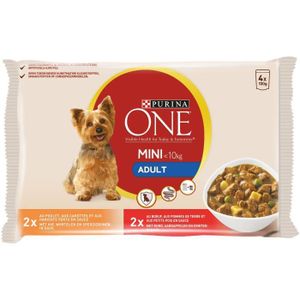 BOITES - PATÉES PURINA ONE Pâtée au bœuf et au poulet Mini - Pour chien adulte de petite taille - 4 x 100 g