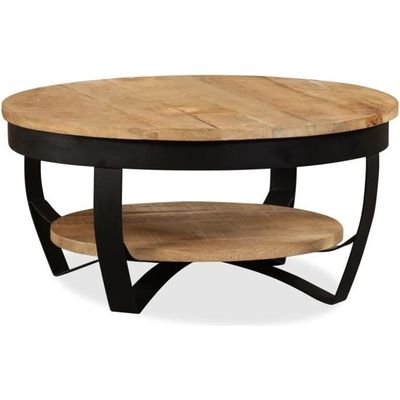 Tribesigns Table Basse Ronde de Cocktail Industrielle Moderne à 2 niveaux avec étagères,table d'appoint pour le salon, Maison,Gris - Maison