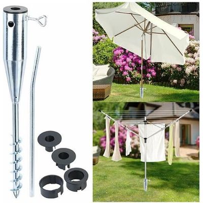 Pied De Parasol Métal à Visser - Support Pour Jardin, Balcon - Stable, Universel - Pour Parasols Et Séchoirs