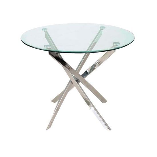 Table ronde design - AC-DÉCO - Agis - Verre et métal chromé - Contemporain - D 90 x H 73 cm