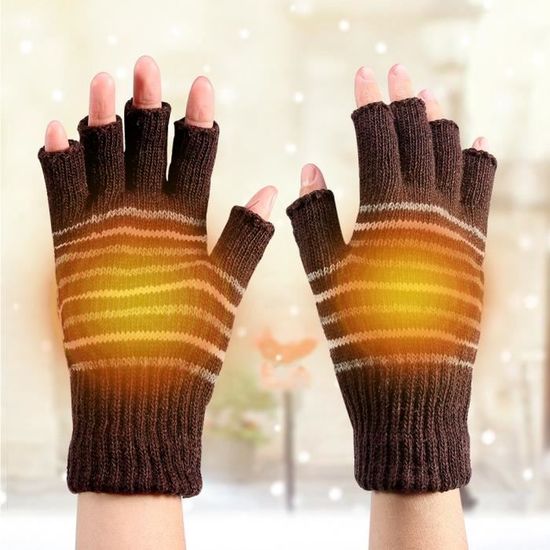 Gants Chauffants USB – Chauffage Double Face Paume/dos, Doigts Repliables, Laine Douce – Pour Hiver, Bureau, Extérieur
