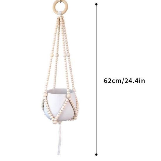 Suspension Pour Plantes D'intérieur En Macramé Avec Perles En Bois - Support Décoratif Sans Pompons Pour Intérieur Et Extérieur - Décoration D'intérieur Bohème (beige