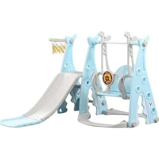 Toboggan Et Balançoire 6-en-1 Pour Enfant – Structure Stable, Échelle Antidérapante, Panier De Basket – Intérieur Extérieur