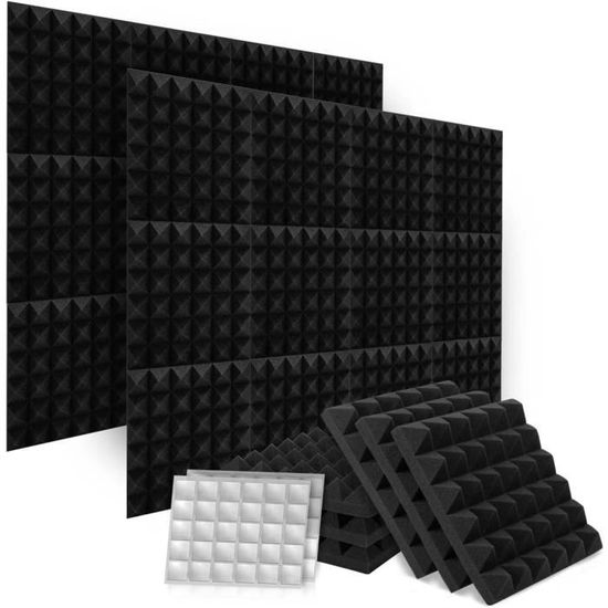 Panneaux De Mousse Acoustique - Réduction Des Bruits Et échos Pour Studio Ou Bureau - Lot De 12 Avec Colle