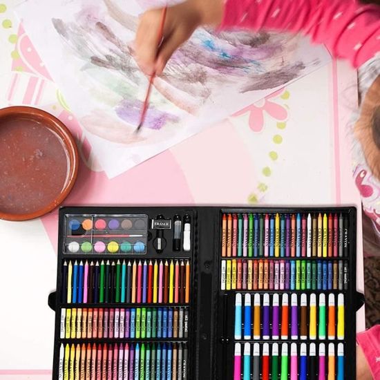 Coffret en bois pour enfants 67 stylos aquarelle, pastels à l'huile, p –
