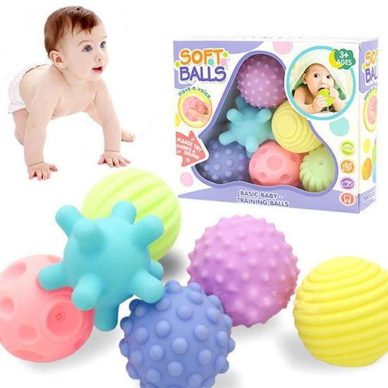 Jouet Premier Age,Balles Bébé Sensorielles - 6 Texturé Balles de Massage Sensoriel Doux Multi Colorée, Enfants Boules à Préhension