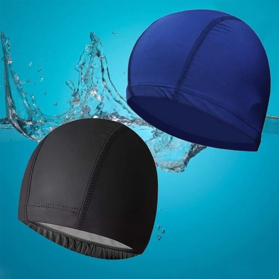 Lot 2 Bonnets De Bain + 2 Paires De Lunettes De Natation – Polyester, élastique, Protection Oreilles, Couleurs Bleu Et Noir – Pour Enfants