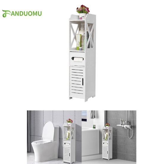 HUOLE. Meuble Colonne Armoire Sur Pied Pour Salle De Bain Avec Tiroir Commode De Rangement 20*20*80cm Blanc - Maison