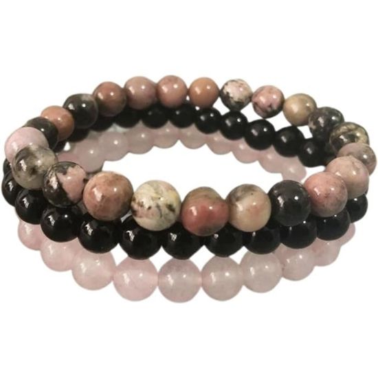 Bracelet élastique Perles Quartz Rose Et Bleu - Bijou Bohème Occasion - Ajustable