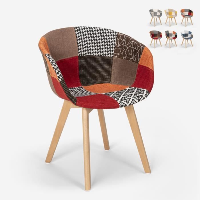 chaise patchwork design nordique en bois et tissu pour cuisine bar restaurant pigeon - couleur:patchwork 4