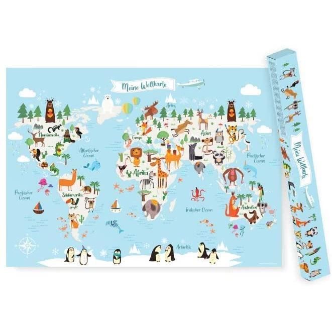 Friendly Fox Carte Du Monde Pour Enfant Carte Du Monde Pour Enfants En Allemand Poster Eacuteducatif A1 Pour Chambre Denfan 2165 Cdiscount Maison