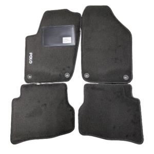Kit 4 Tapis de sol Auto pour VOLKSWAGEN POLO 2005-2009, avec sigle POLO, avec CLIPS, Neuf.