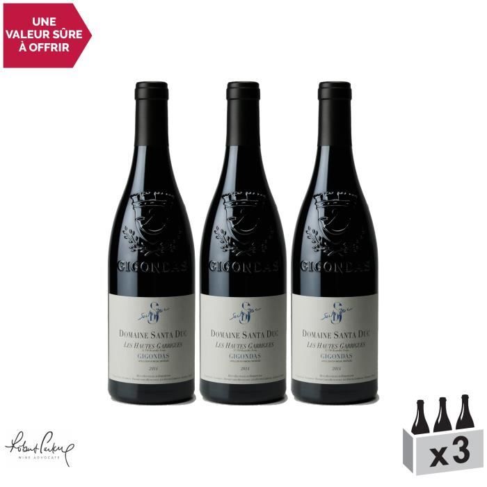 Les Hautes Garrigues Gigondas Rouge 2014 - Lot de 3x75cl - Domaine de Santa Duc - Vin AOC Rouge de la Vallée du Rhône - 93-100
