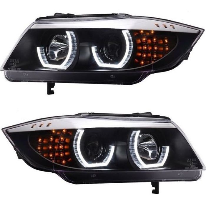 2 FEUX PHARE AVANT ANGEL EYES LED TUBE 3D BMW SERIE 3 E90 E91 PHASE 1 DE 12/2004 A 09/2008