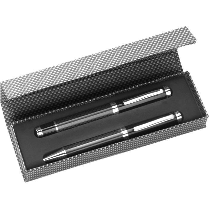 Coffret parure Stylo bille et roller luxe carbone