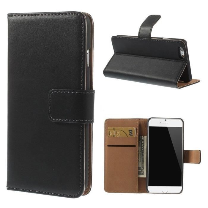 Coque Portefeuille IPHONE 6/6S (NOIR) Etui Housse Protection Couleurs