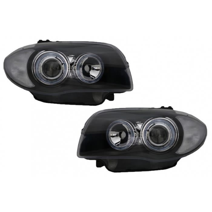 Phares Angel Eyes pour BMW Série 1 E87 E81 E82 E88 04-11 2 Jantes Halo Noir