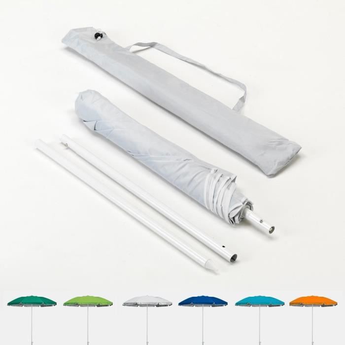 Parasol de plage pliable portable leger voyage moto 180 cm Pocket, Couleur: Blanc - Argent