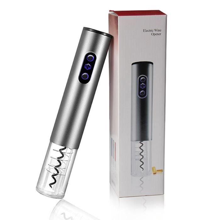 Tire-Bouchon,Ouvre bouteille électrique Rechargeable avec coupe feuille et chargeur ouvre bouteille - Type Battery Power Silver