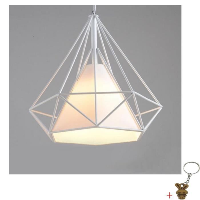 Lustre fer forge Suspension industrielle pour Restaurant Terrasse Salon Diamètre 25cm Blanc +Cadeau Porte-clés