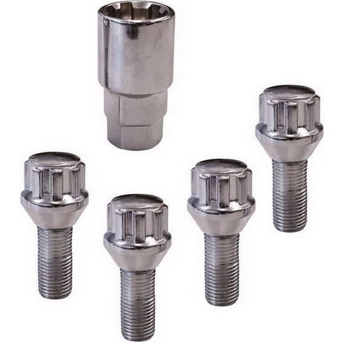 CARPONIT 4 Écrous antivol conique modèle B - M12 x 1,5 x 26 mm - Chrome