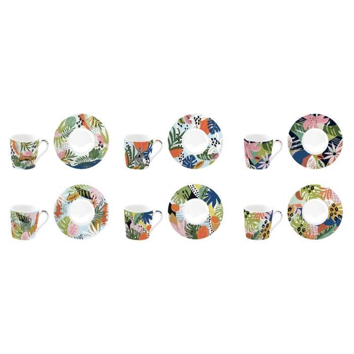 COFFRET 6 TASSES A CAFE EN PORCELAINE 100ML TROPICAL VIBES - EASYLIFE